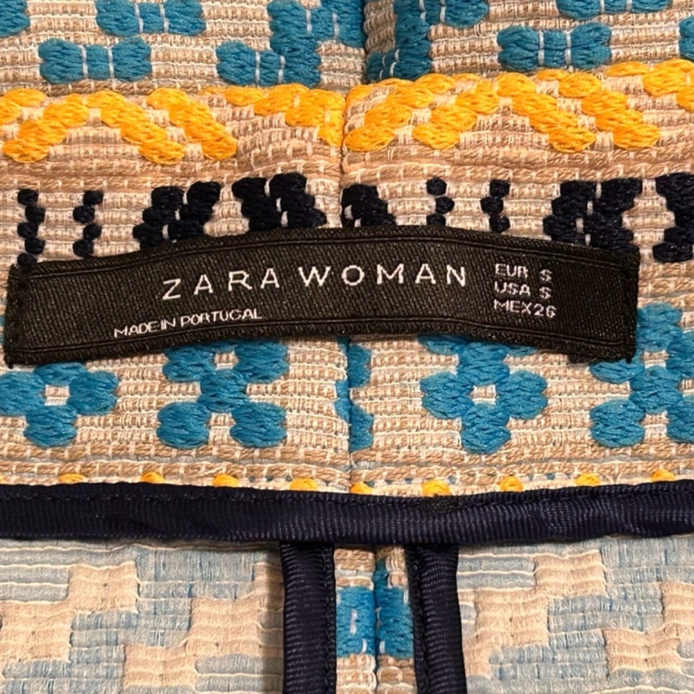 Zara Yellow Blue Gray Black Aztec Boho Patterned Mini Skirt - Size S - Picture 6 of 8